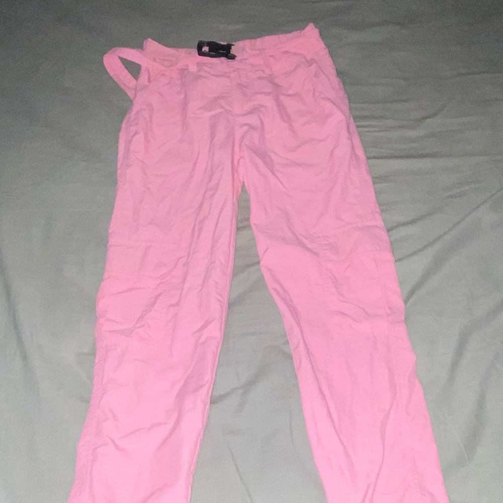 Pink joggers with side pockets and belt